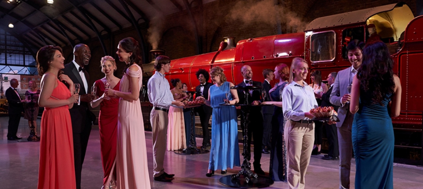 Evening reception staged beside the Hogwarts Express at Platform 9¾